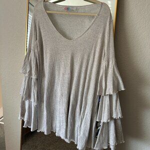 Free People Beach long sleeve tunic with ruffled bell sleeves grey | S